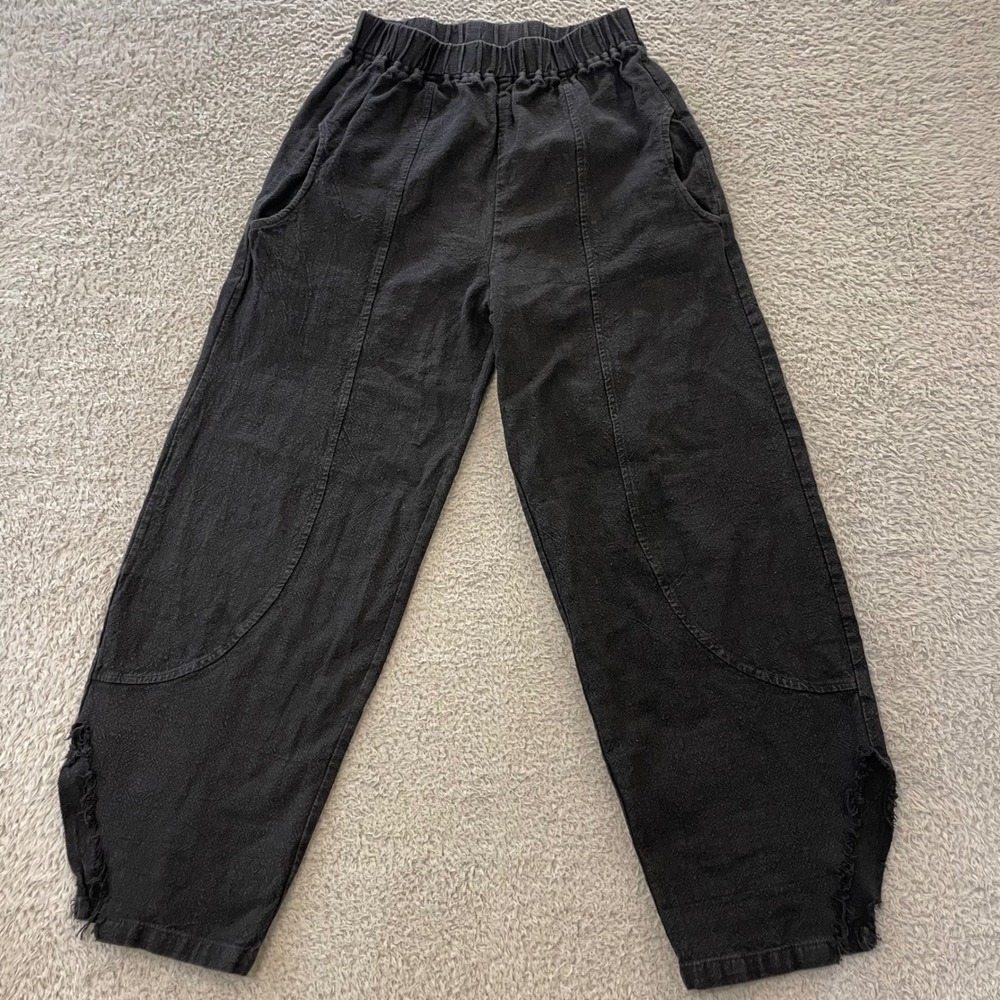 IXIMO Barrel Lantern Linen Blend Pants Womens Small Black Distressed Hem